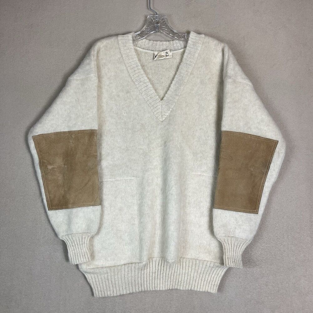 Samband Iceland Sweater‎ Mens Medium White Vintage Wool Knit V Neck Pullover